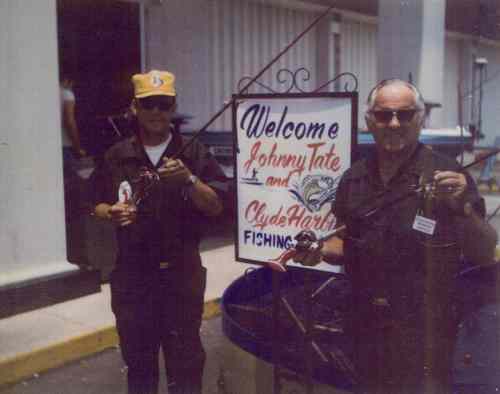 July 4, 1971 Johnny Tate and Clyde Harbin were promoting the JTC Pistol Grip Casting Rod Handles patented by Johnny Tate at the Crondlet Creme Worm seminar.