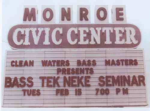 On October 21, 1971 the Bas-Tek-Neke Seminar by Johnny Tate and Clyde A. Harbin, Sr. was held at the Monroe Civic Center.  They were promoting the JTC Pistol Grip Handles and the Bassman Spinner Baits.  Johnny was Clyde's bass fishing mentor from the beginning of 1963.