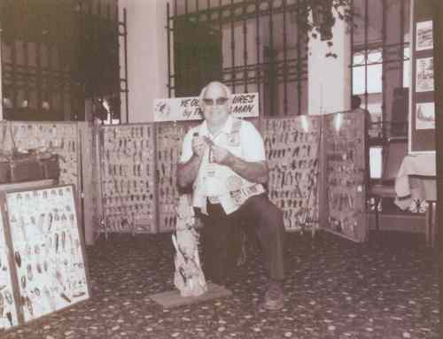 1979 Outdoor Writer Association of America registration area.  Clyde A. Harbin Sr. Antique Lures on display in Albuquerque, New Mexico.