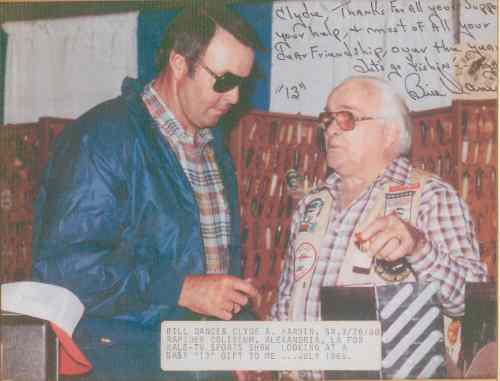 Bill Dance & Clyde A. Harbin, Sr. on March 26, 1988 at the Rapids Coliseum, Alexandria, La. for the KALB-TV Sports Show.  They are looking at the Lucky Baby 13 gift  of July, 1965.  Mr. Harbin's lure collection began in 1964.  Thanks Bill,  Keeeppppa Pluggggin