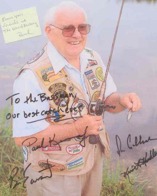 Thank You my "Friends of the Word Factory" for signing the back cover photograph of the VI Edition of Old Fishing Lures by Carl Luckey and Clyde Harbin, Sr. "The Bassman".  Special thanks for Mr. Brian Earnest, Mr. Don Gulbrandsen (Senior Acquisitions Editor Book Division), Mr. Paul Kennedy (Acquisitions Editor Book Division) and Ms. Kris Kandler (Corporate Photographer) all of Krause Publications, Inc. Iola, Wisconsin.  Keeeppppa Plugggin,  The Bassman