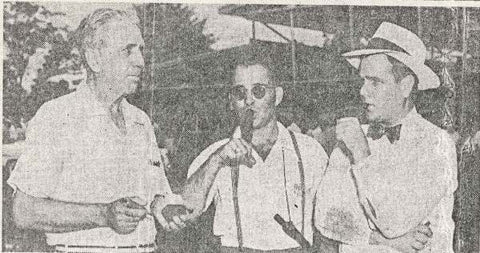 1952 CHAMPION CALLERS -- Winners in the turkey, crow and duck-calling contests at the West Tennessee Sportsman's rally are shown here.  Left to right, they are:  Marcus Miller, Marked Tree, Ark. turkey-calling champ;  Clyde A. Harbin, Whitehaven, duck calling, and J. B. Buchanan, Memphis crow-calling winner.