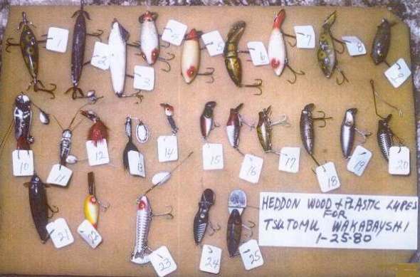 Lures Mr. Clyde A. Harbin Sr. supplied to Mr. Tsutomu Wakabayashi for his collection  along with lure information