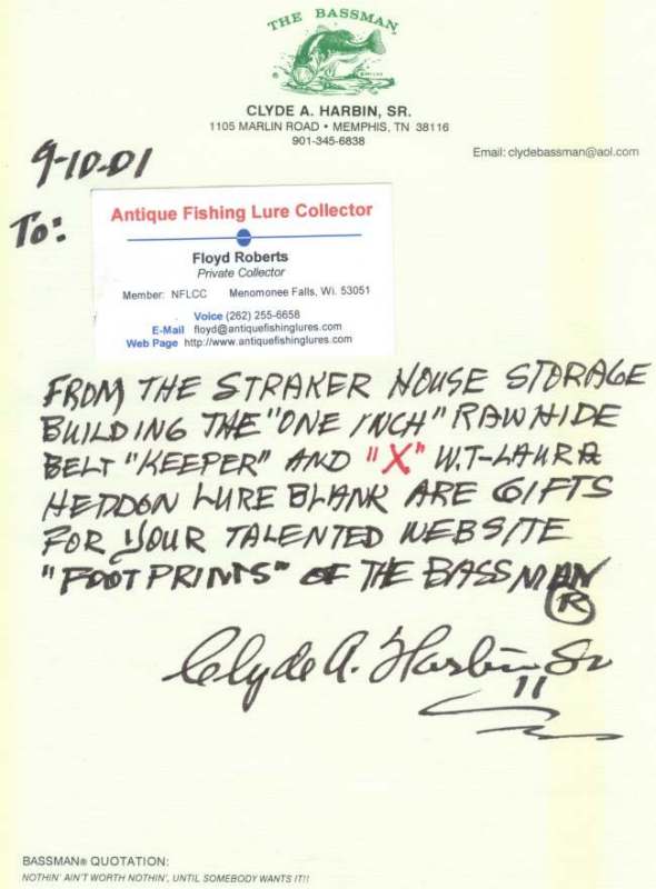 Floyd Roberts Gift Letter From Mr. Clyde A. Harbin Sr. ( The Bassman ® )