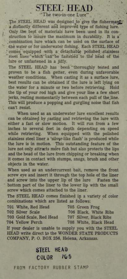 1948 Box Pamphlet for Steelhead Lures