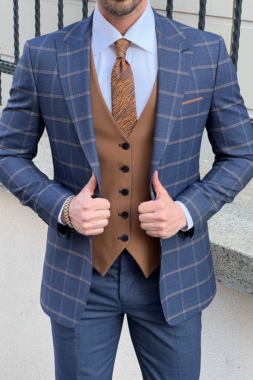 Daniel Navy Blue and Camel Suit – BRABION