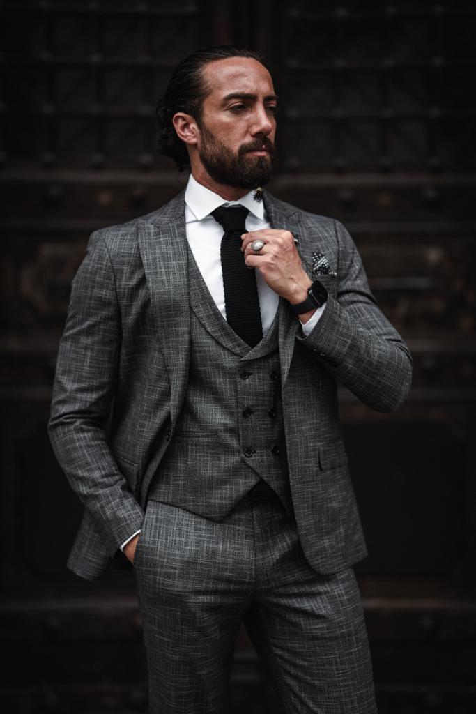 Evo Dark Gray Slim Fit Crosshatch Suit – BRABION