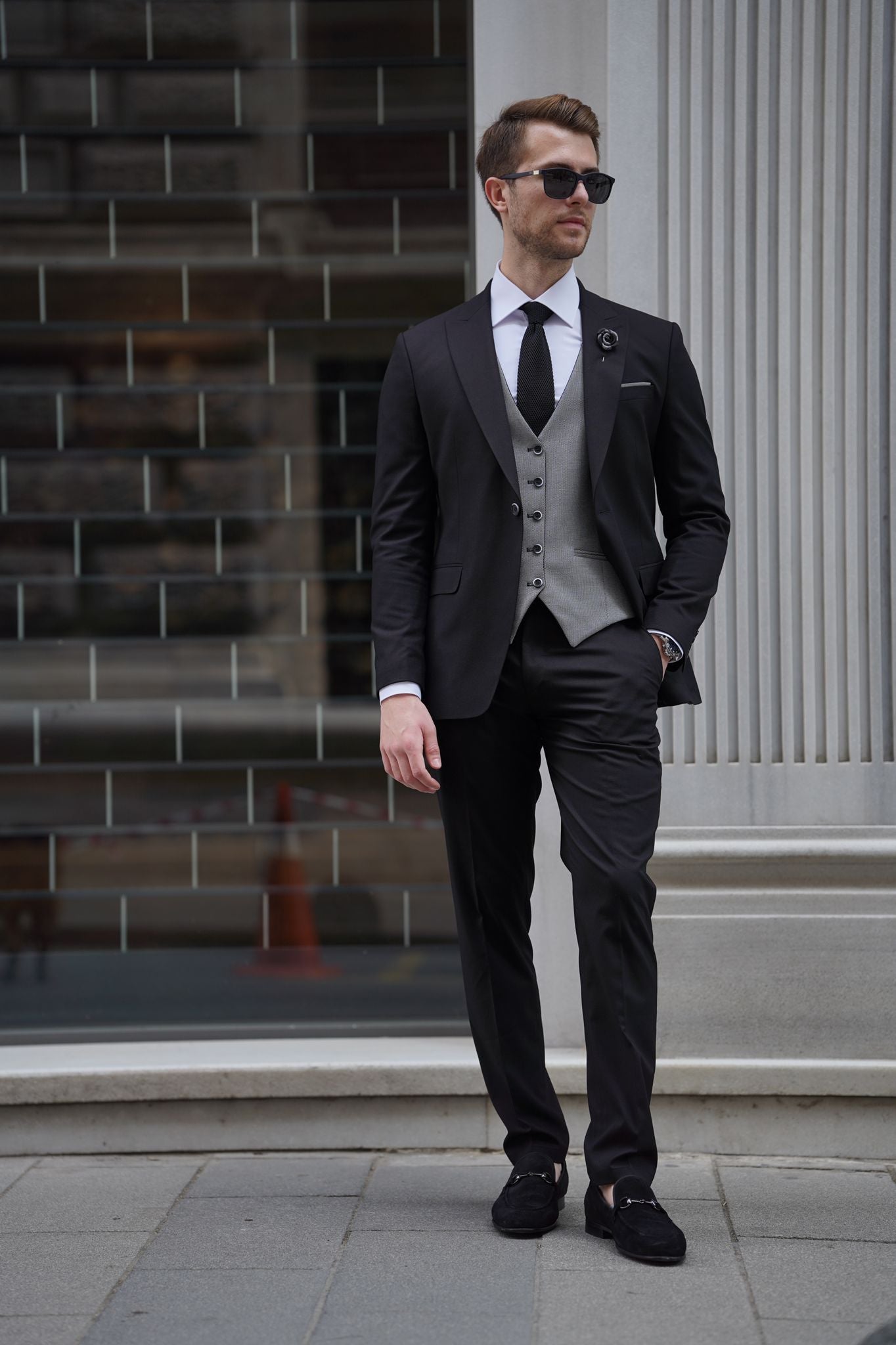 Daniel Black and Gray Wool Suit – BRABION