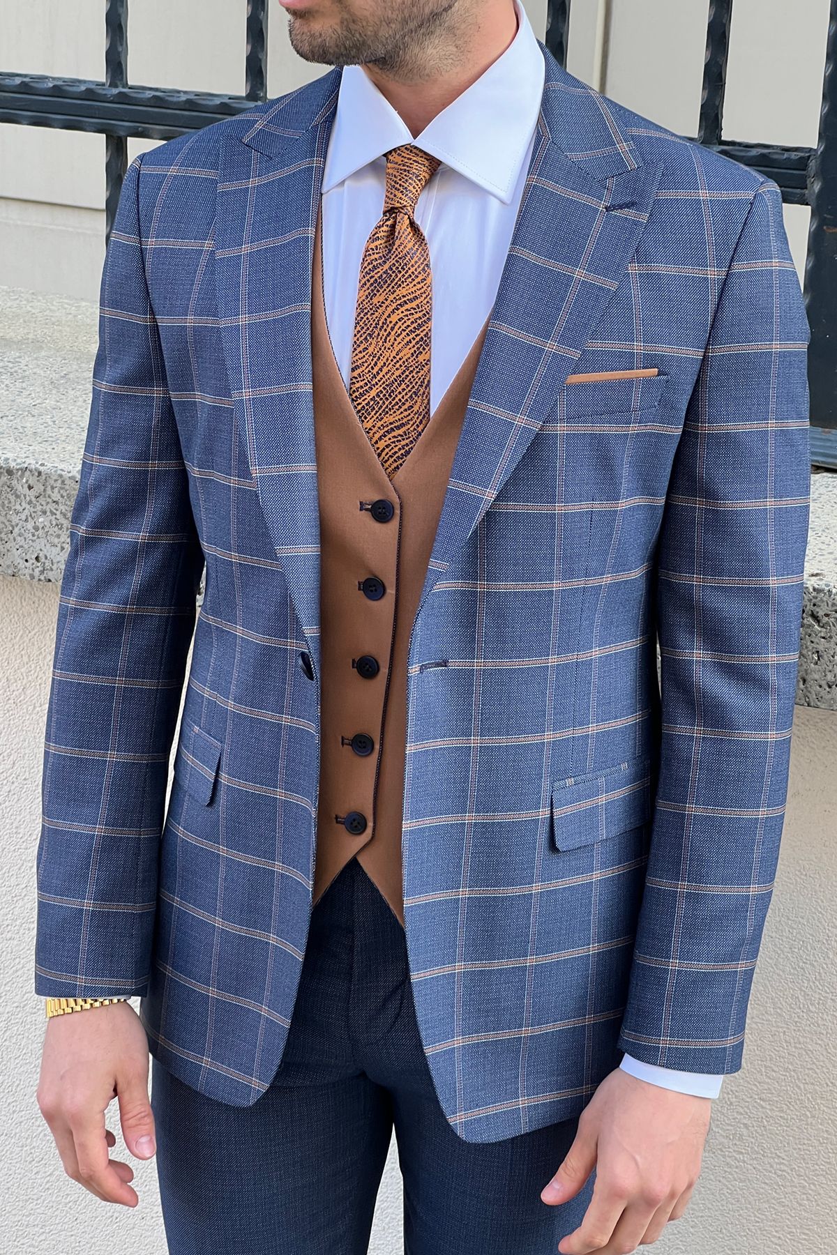 Daniel Navy Blue and Camel Suit – BRABION