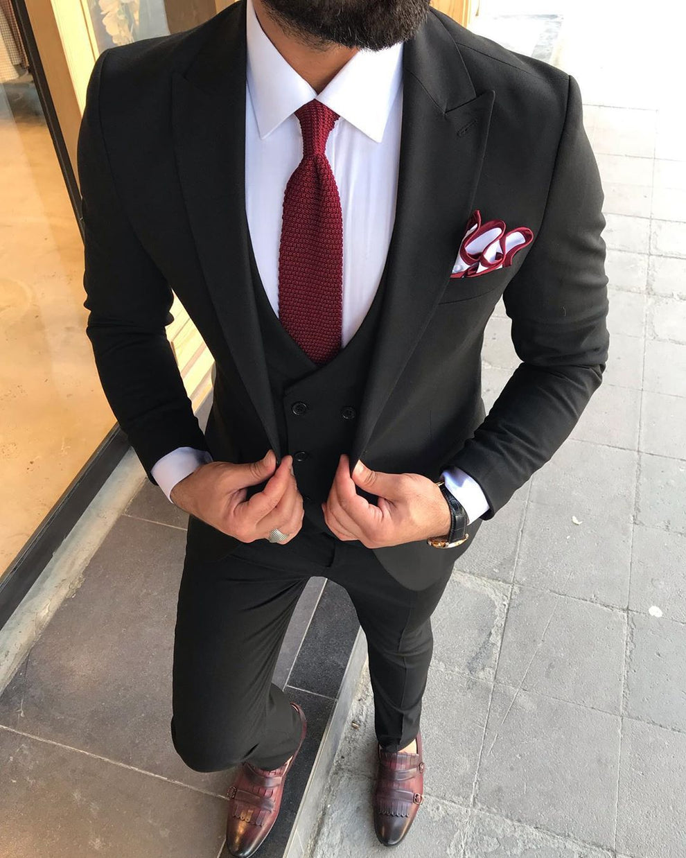 Davis Black Slim-Fit Suit – BRABION