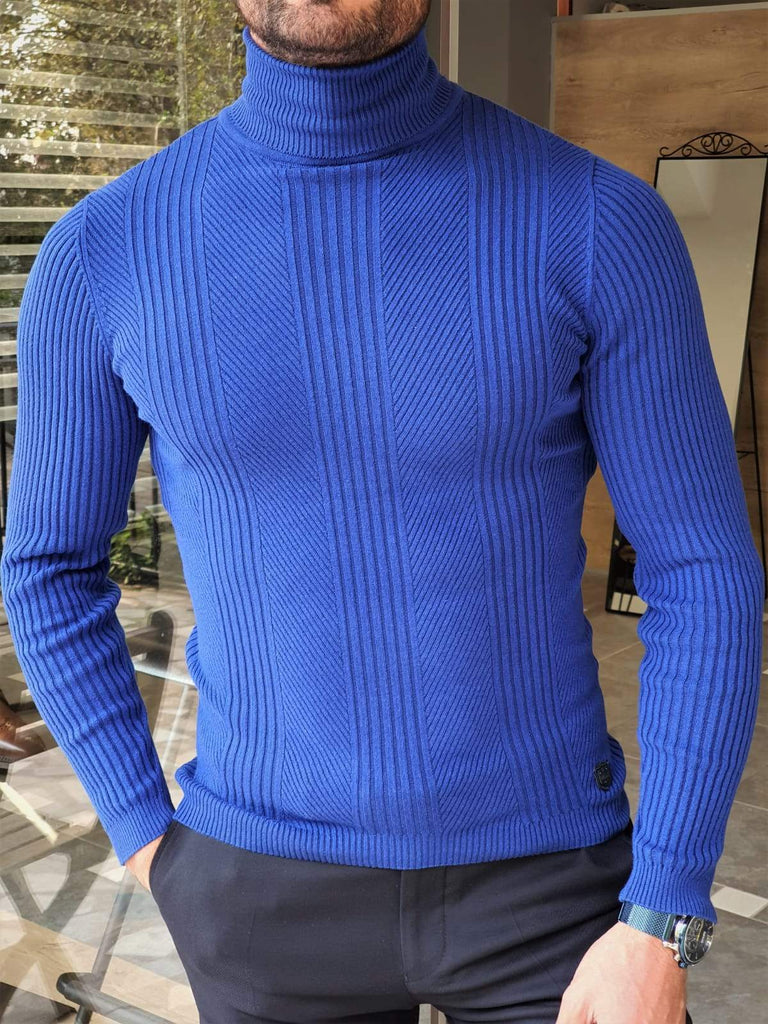 Elko Sax Slim Fit Striped Turtleneck Wool Sweater – Brabion