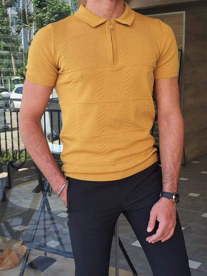 Bano Mustard Slim Fit Zipper Polo T-Shirt – BRABION