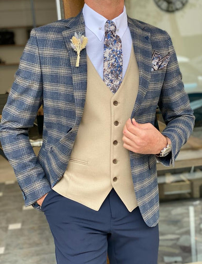 Aldo Blue Slim Fit Plaid Check Wool Suit – BRABION