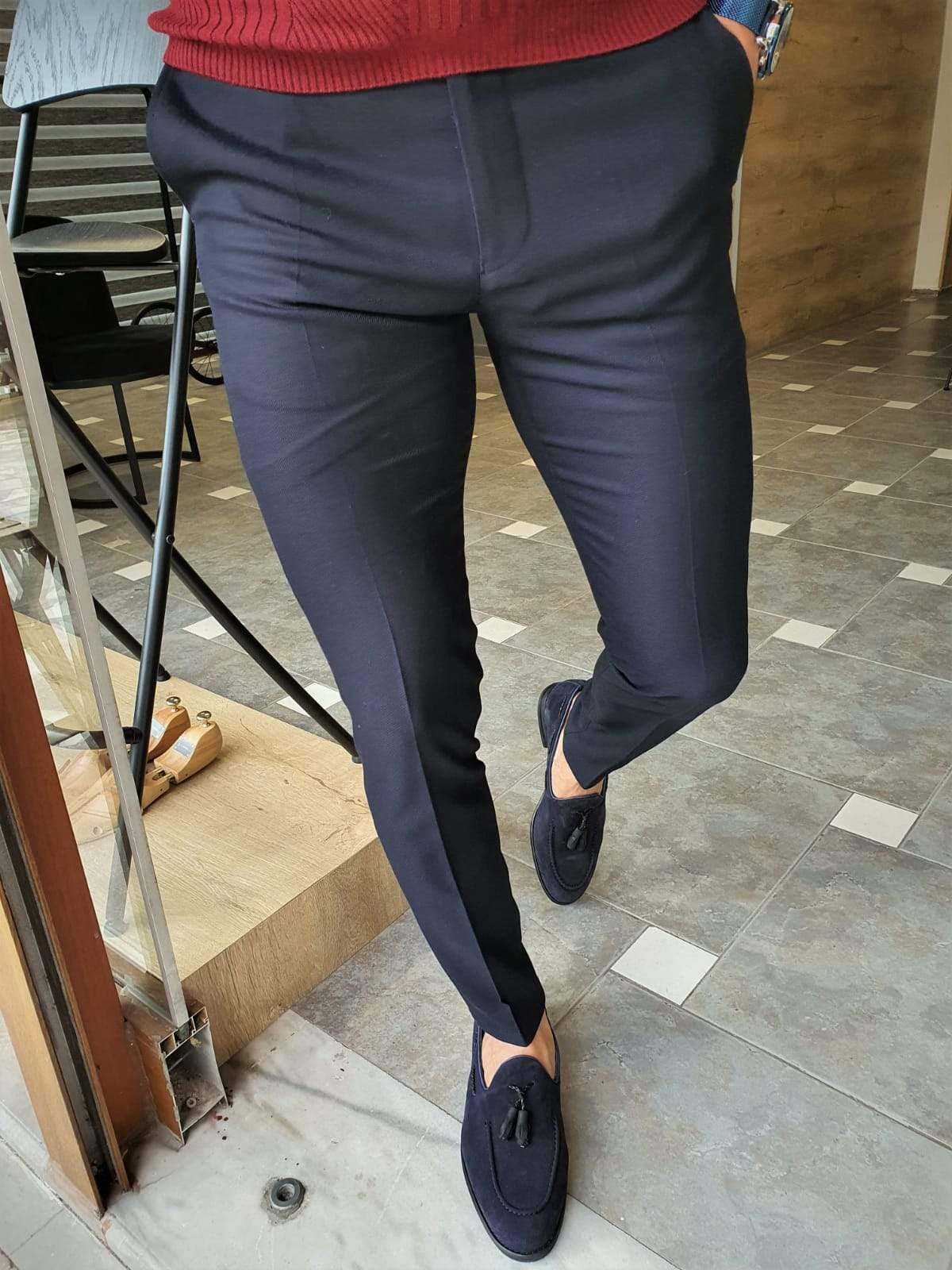 Paruri Navy Blue Slim Fit Pants – BRABION