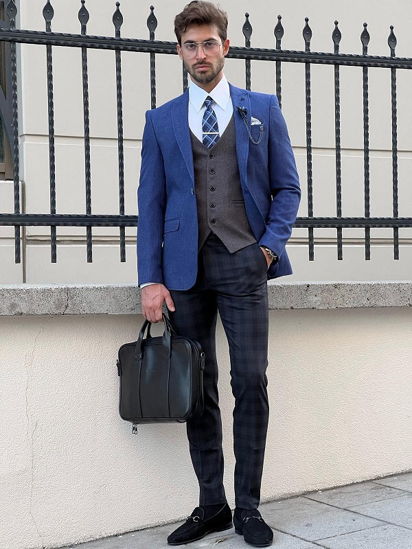 Napoli Blue Slim Fit Peak Lapel Combination Suit – BRABION