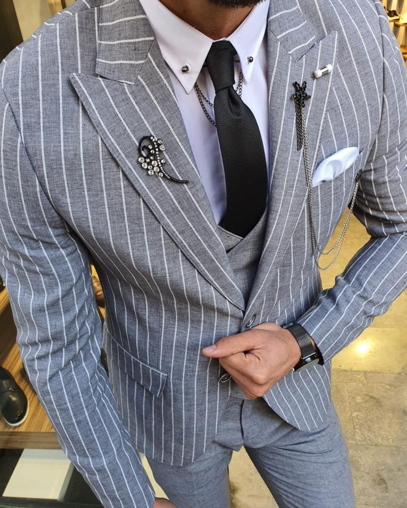 Eros White Slim Fit Pinstripe Suit – BRABION