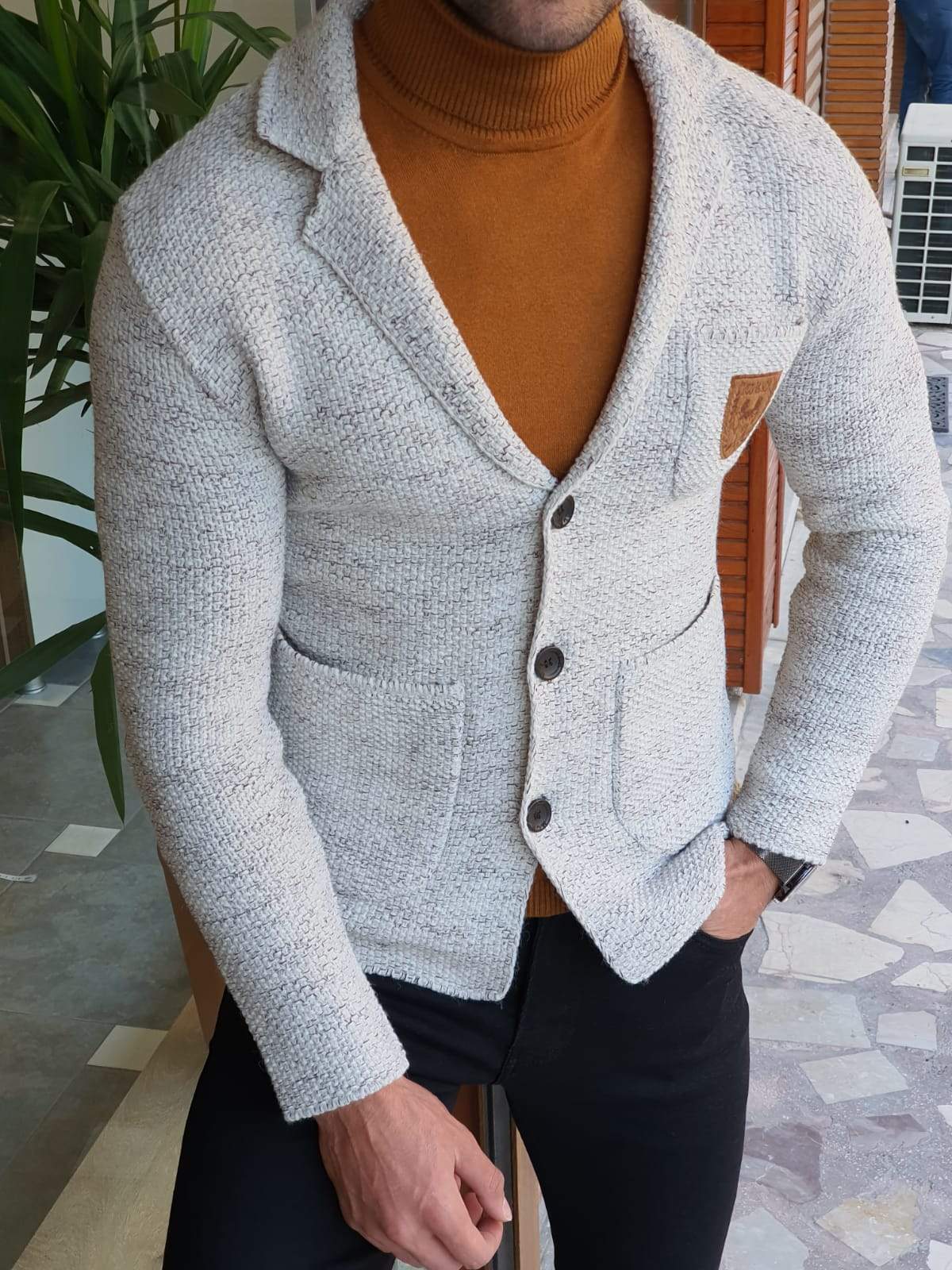 Saponi Slim-fit Buttoned Knitwear Jacket Gray – BRABION