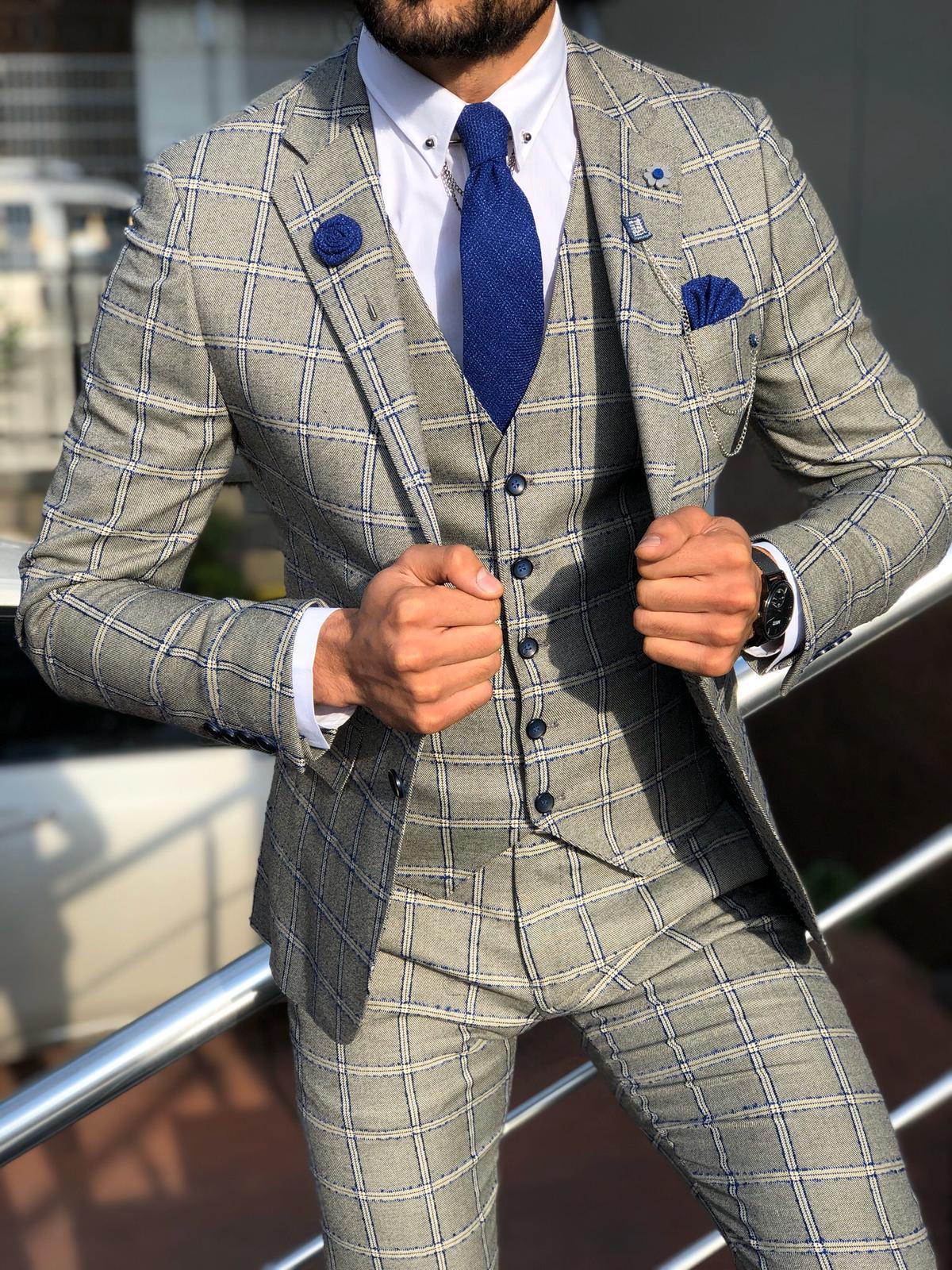 Toni Slim-Fit Plaid Suit Vest GRAY – BRABION