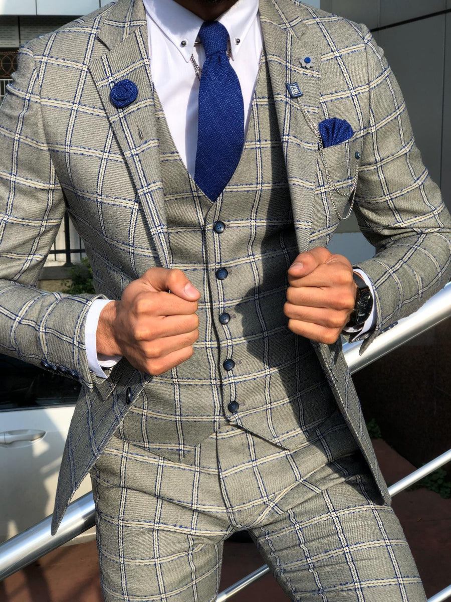 Toni Slim-Fit Plaid Suit Vest GRAY – Brabion