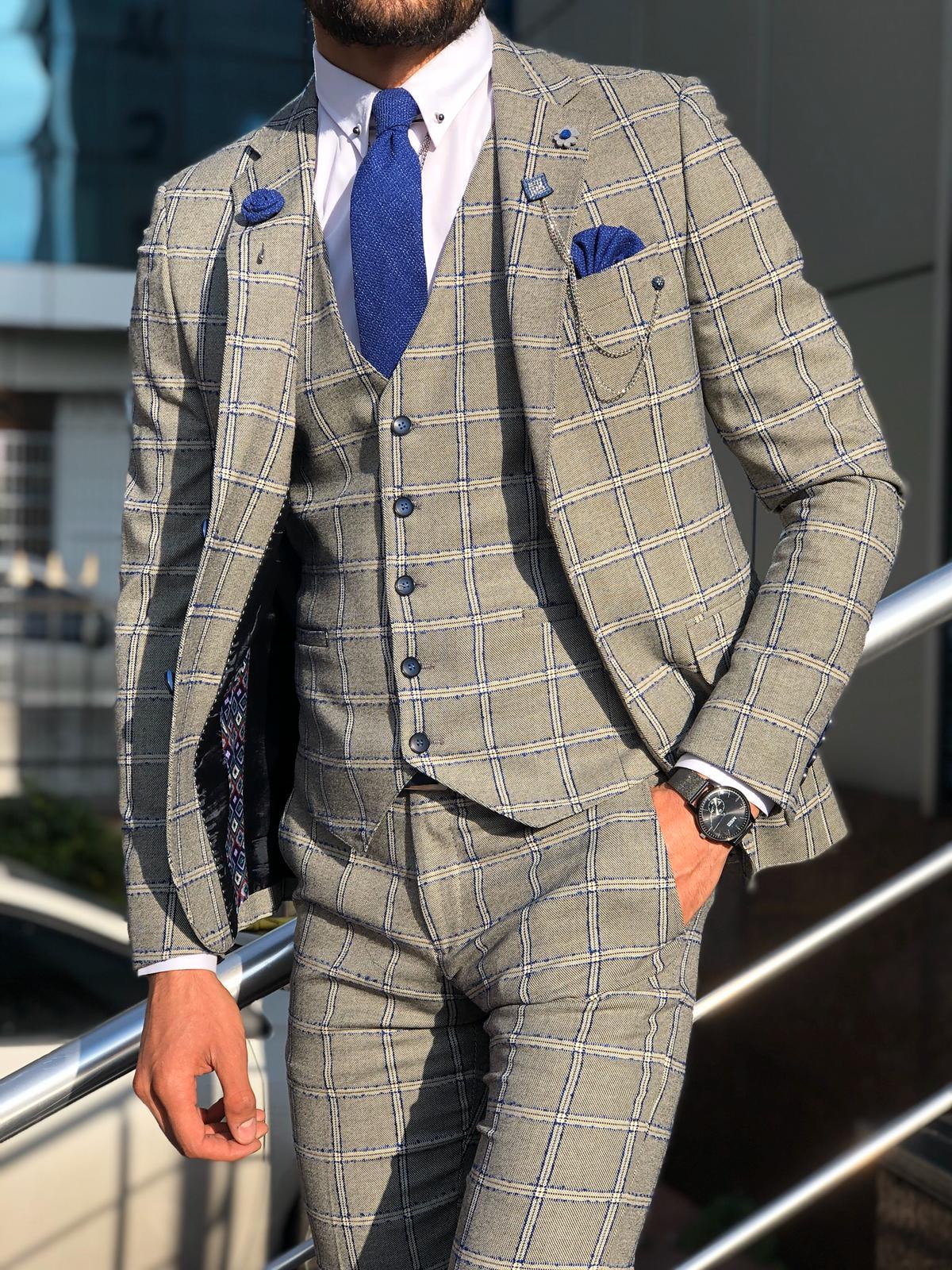 Toni Slim-Fit Plaid Suit Vest GRAY – Brabion