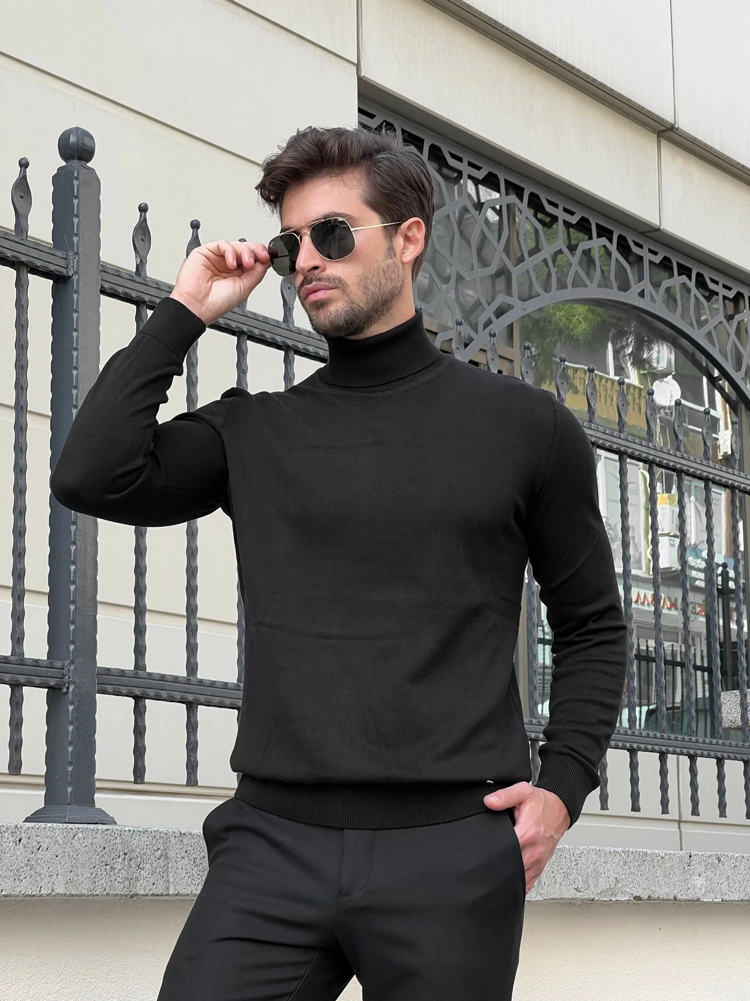 Stefano Slim Fit Black Turtleneck Sweater – BRABION