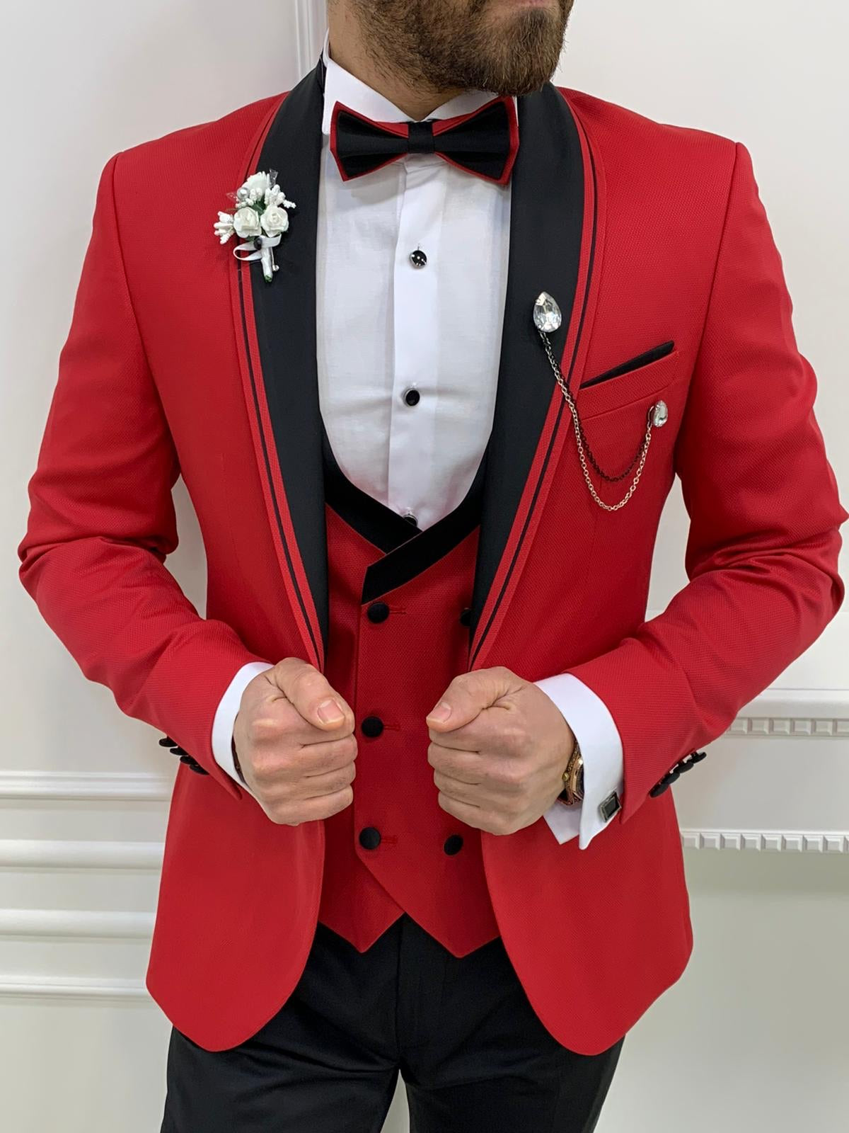 Napoli Red Slim Fit Shawl Lapel Tuxedo – BRABION