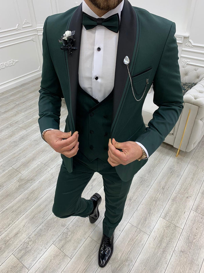 Torino Green Slim Fit Velvet Peak Lapel Tuxedo – BRABION