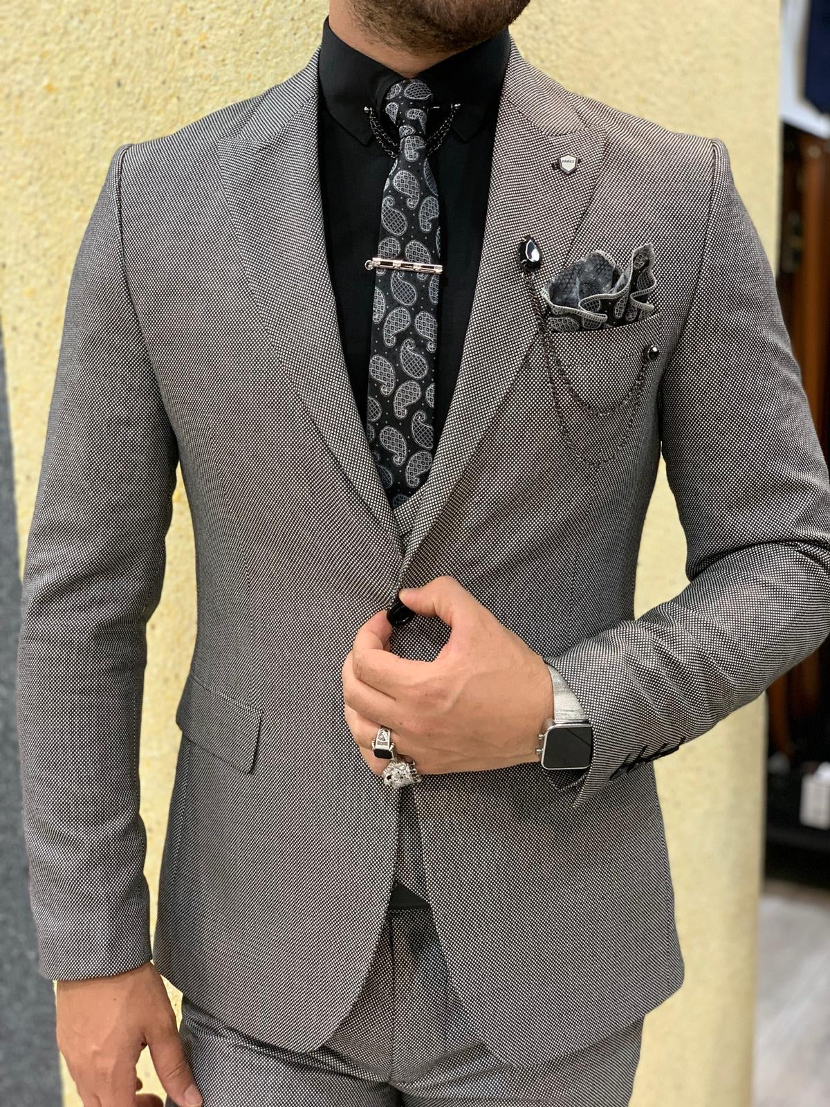 Eros Gray Slim Fit Wool Suit – BRABION