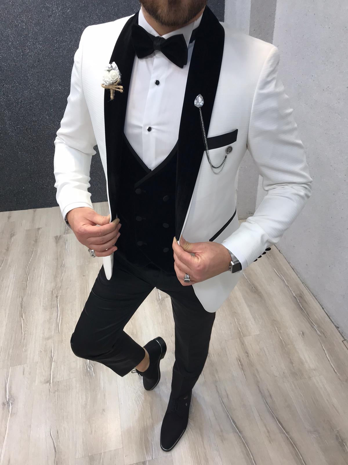Ventura White Slim Fit Velvet Tuxedo – BRABION