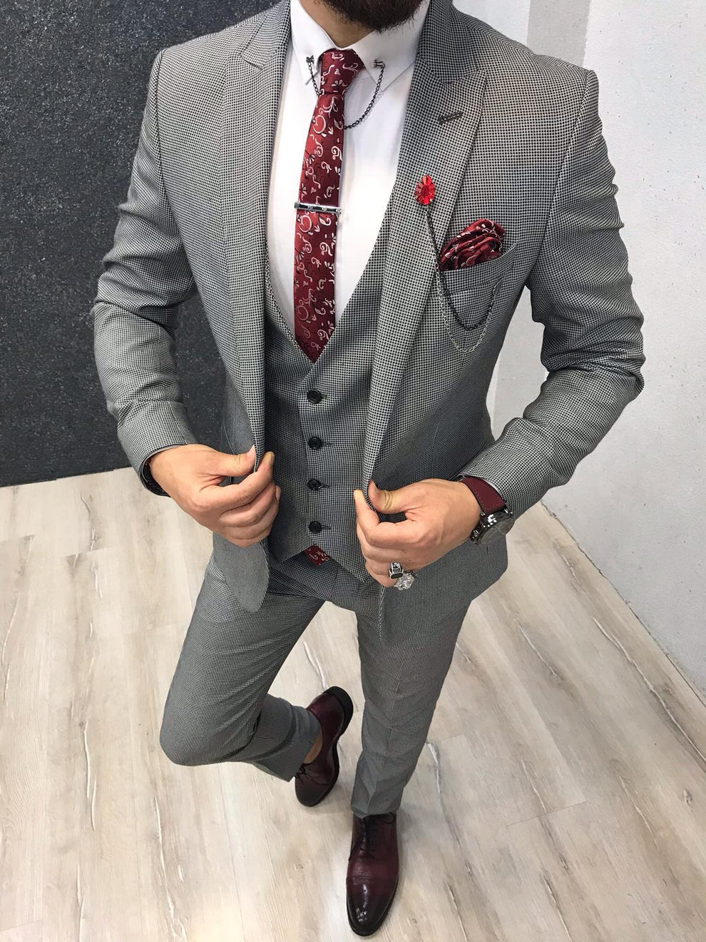 Bernard Grey Checks Slim Suit – BRABION