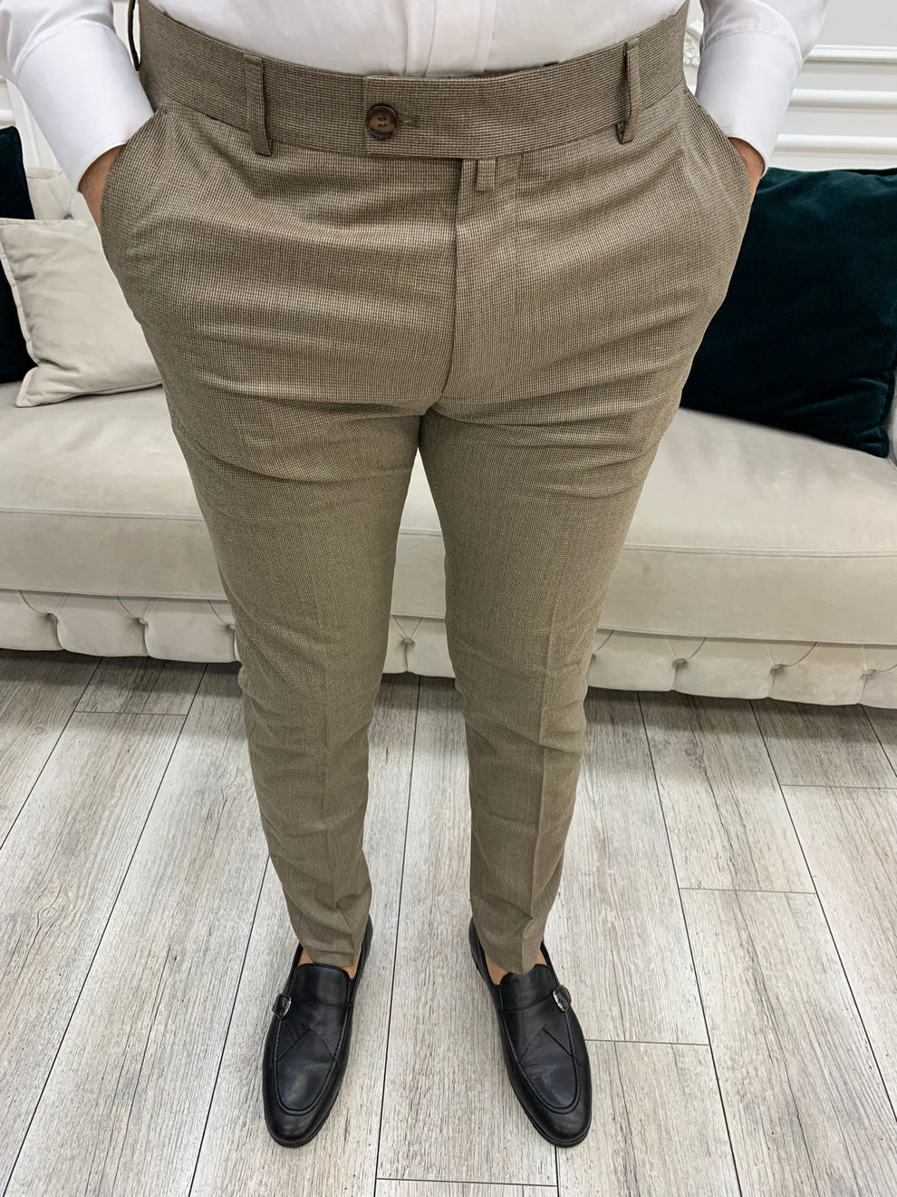 Coffee Italian Style Slim Fit Trousers – BRABION