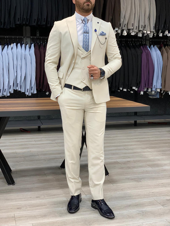 Eros Cream Slim Fit Wool Suit – BRABION