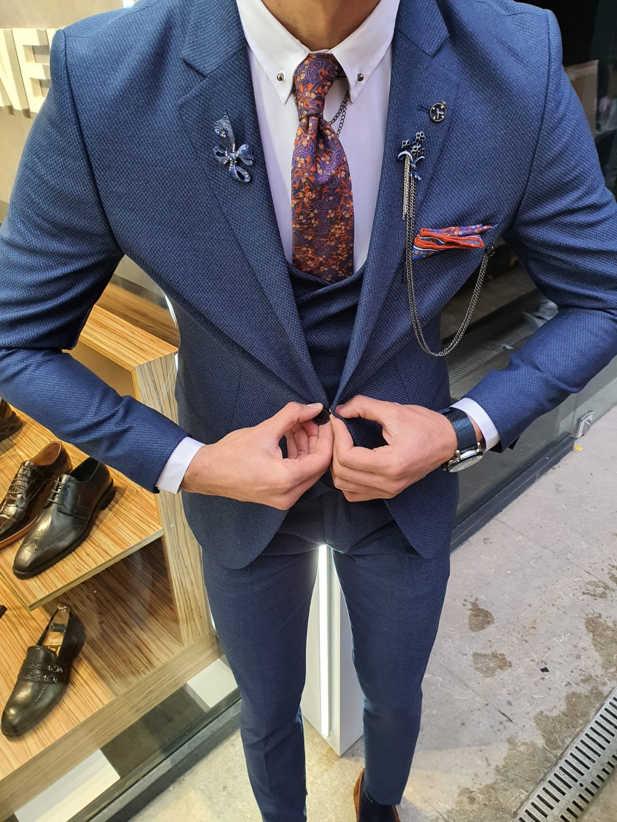 Utica Indigo Slim Fit Patterned Suit – BRABION