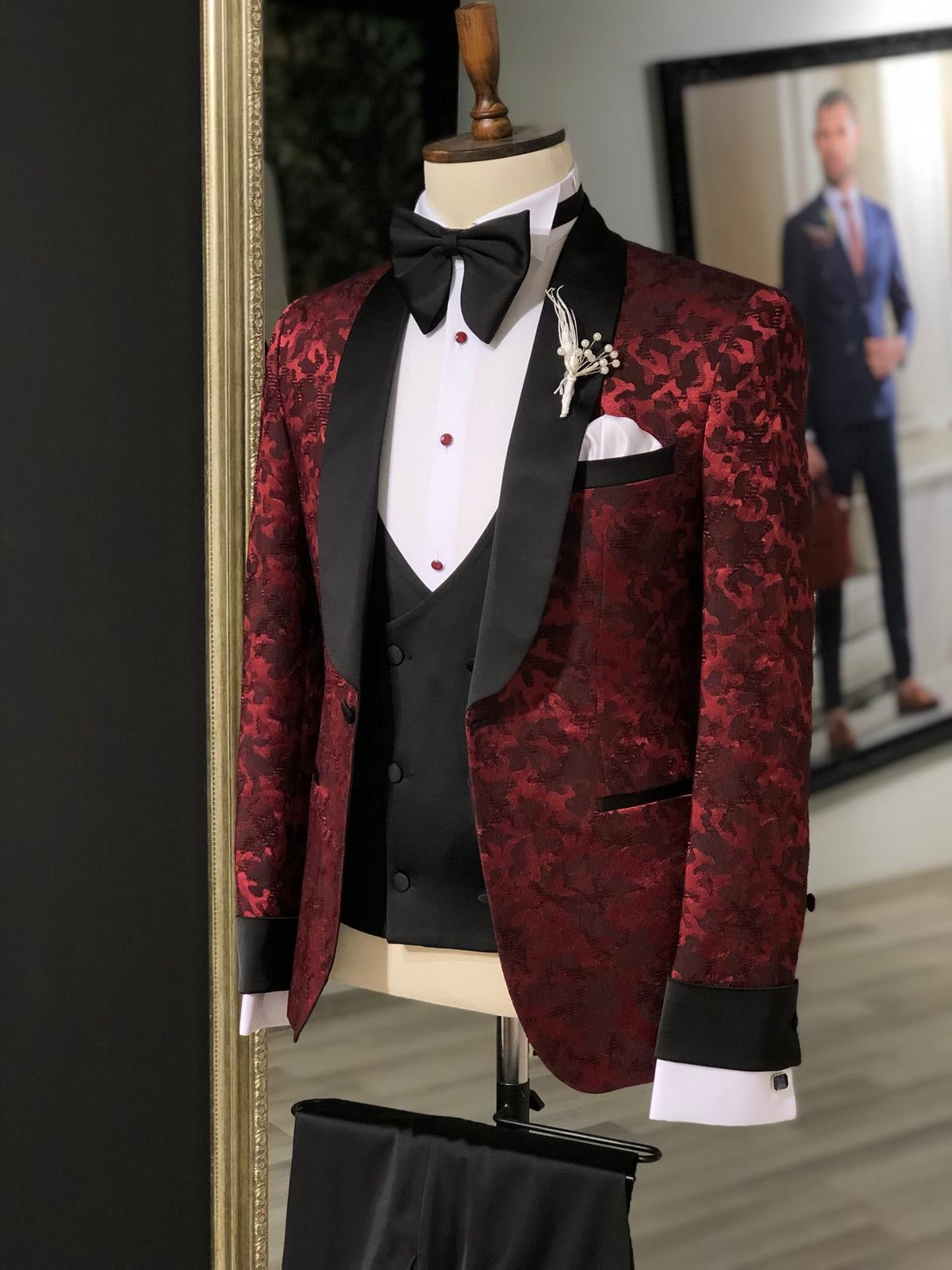 Abboud Claret Red Embroidery Tuxedo – brabion