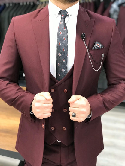 Louis Slim Fit Burgundy Suit – BRABION