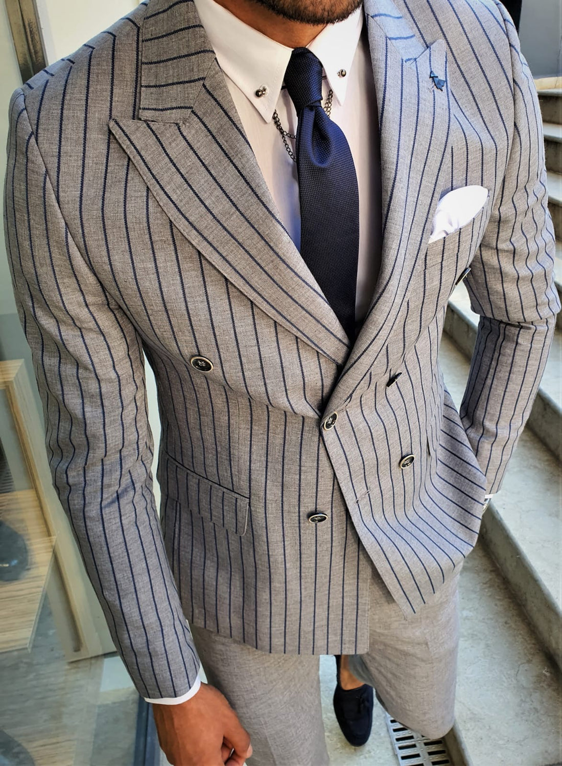 Richard Gray Striped Double Breasted Suit – BRABION