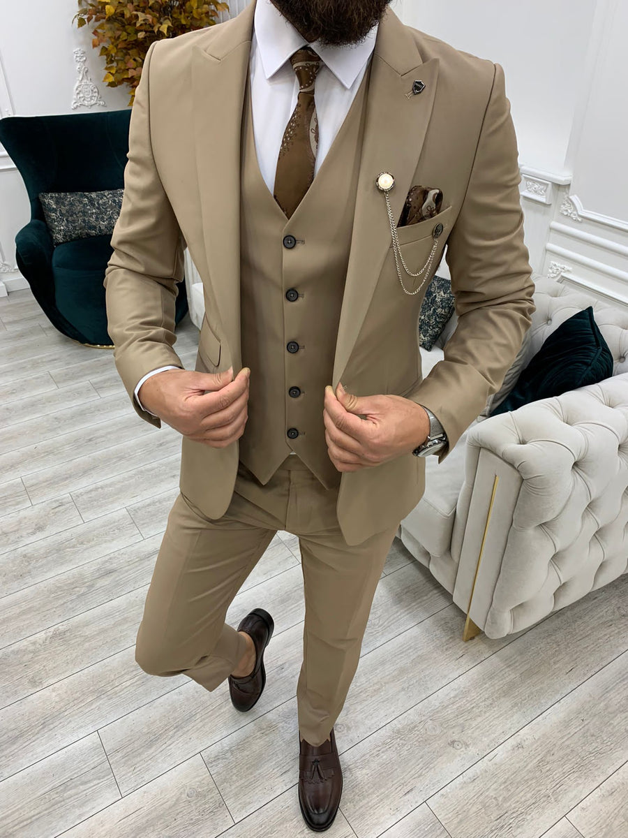 Vince Cream Slim Fit Peak Lapel Suit – brabion