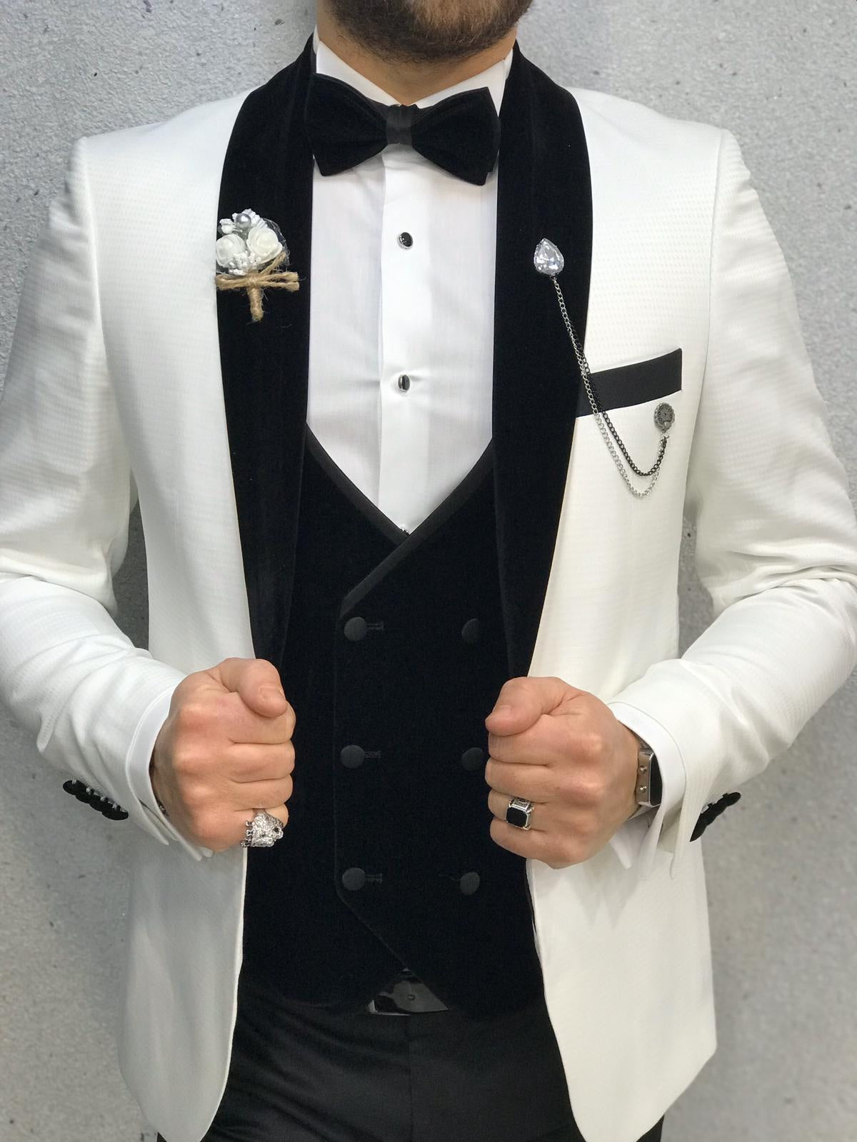 Ventura White Slim Fit Velvet Tuxedo – BRABION