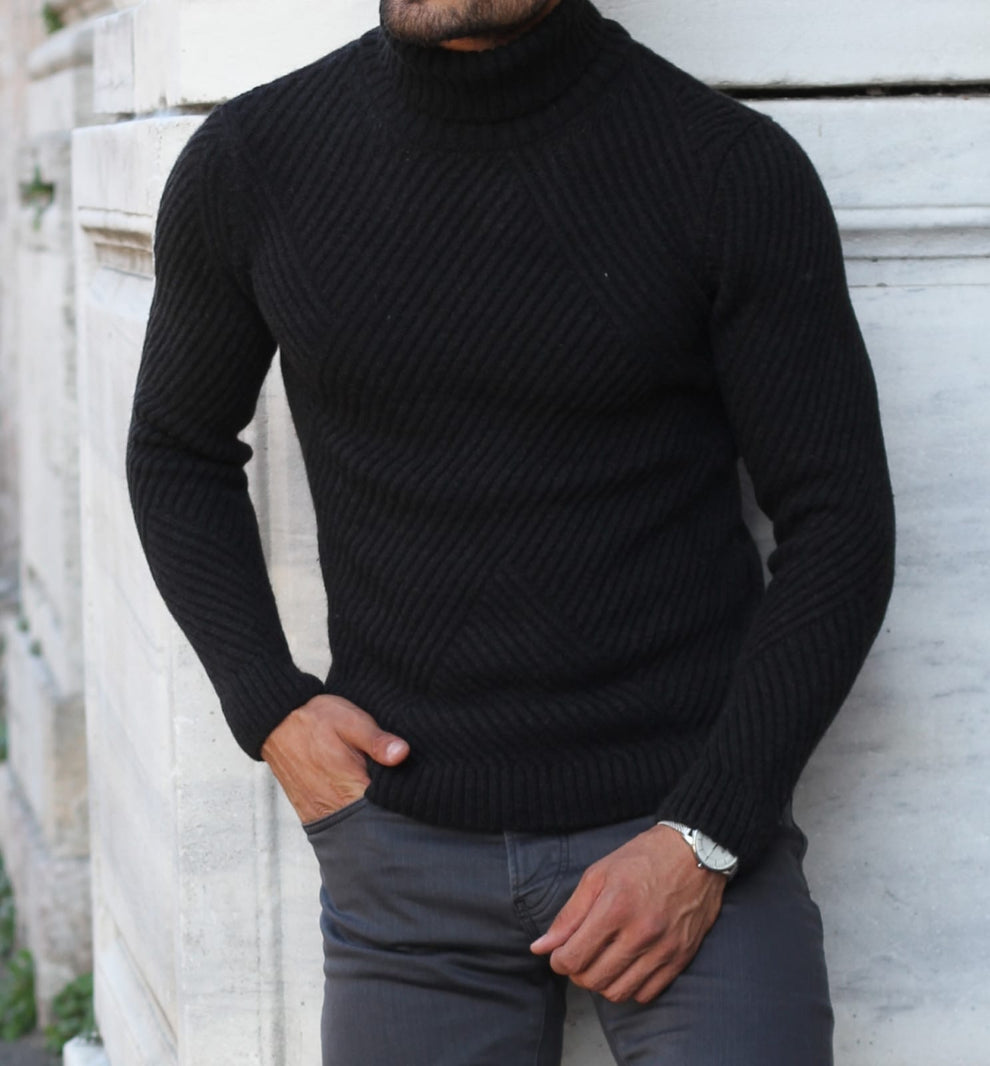 Marina Black Turtleneck Wool Sweater – BRABION