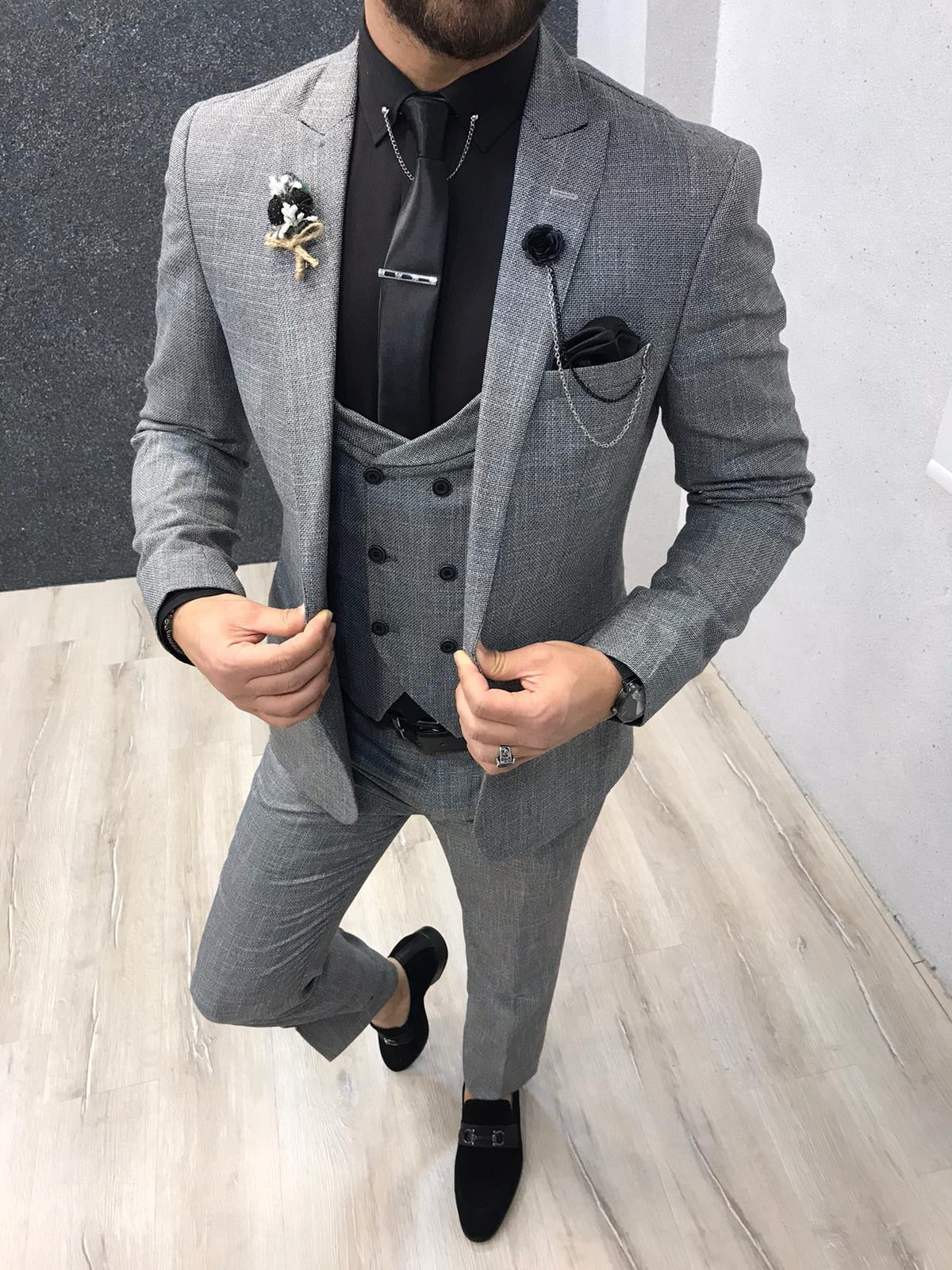 Wanker Gray Slim Fit Wool Suit – BRABION