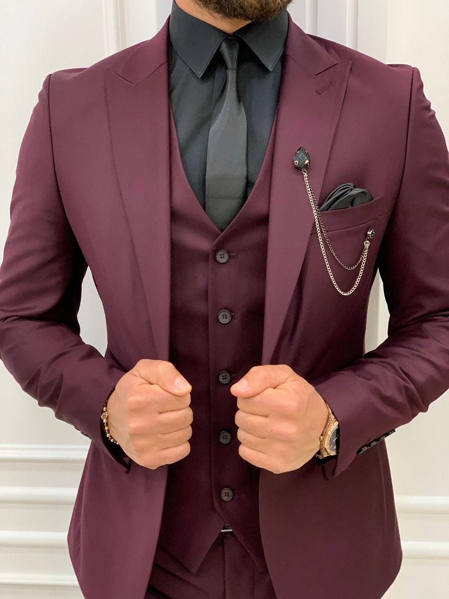 Lance Burgundy Slim Fit Suit – Brabion