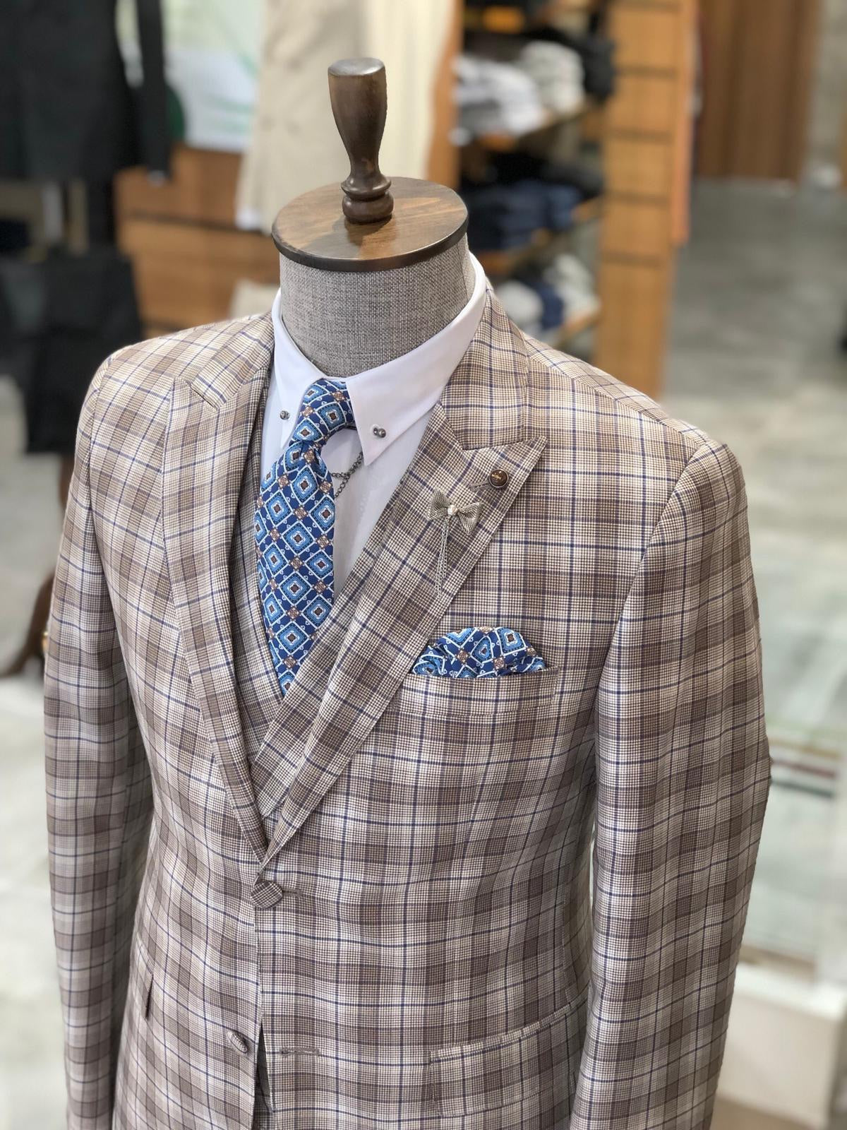 Valencia Brown Plaid Slim-Fit Suit – BRABION