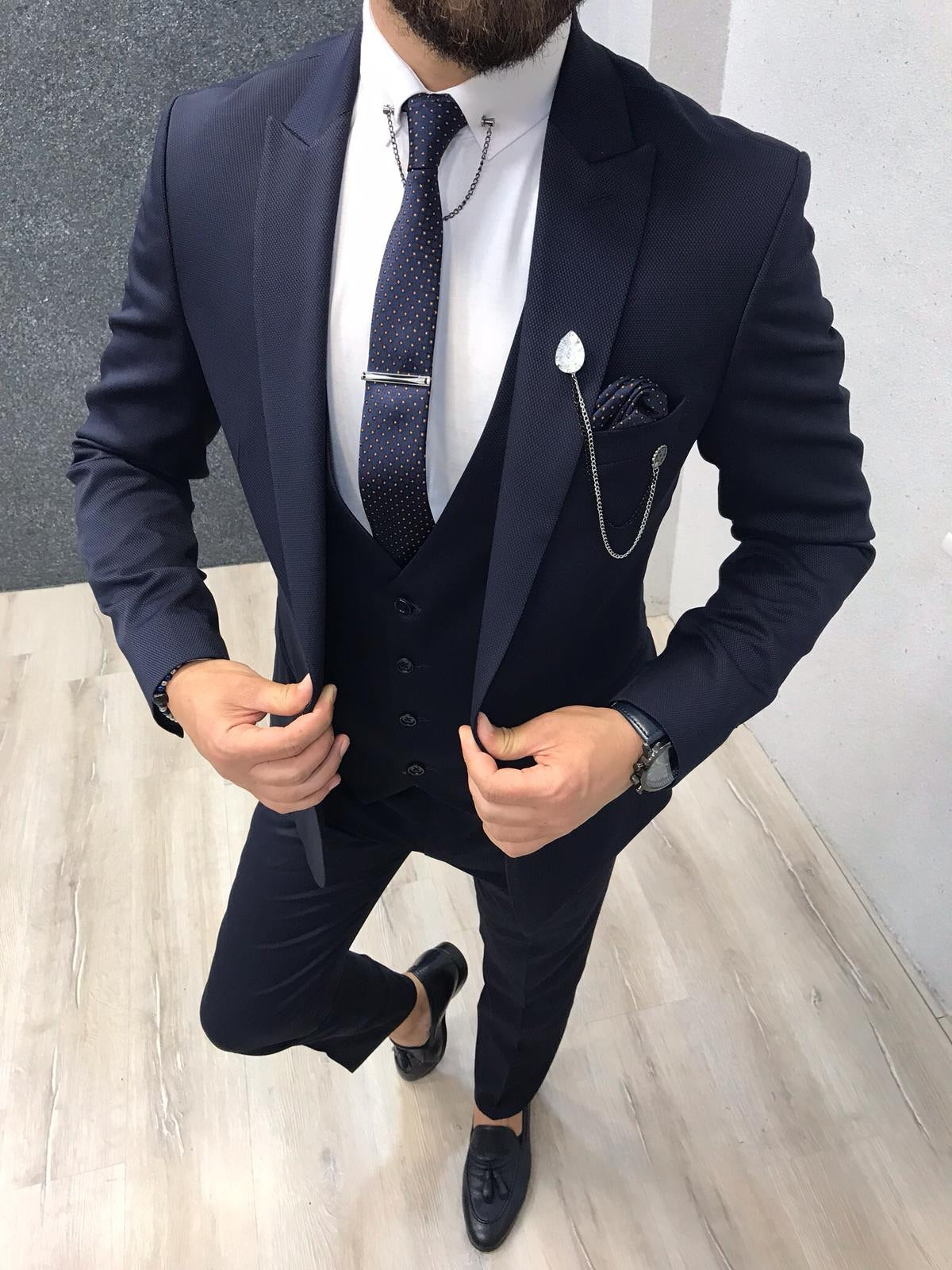 Bernard Navy Shine Slim Suit – Brabion