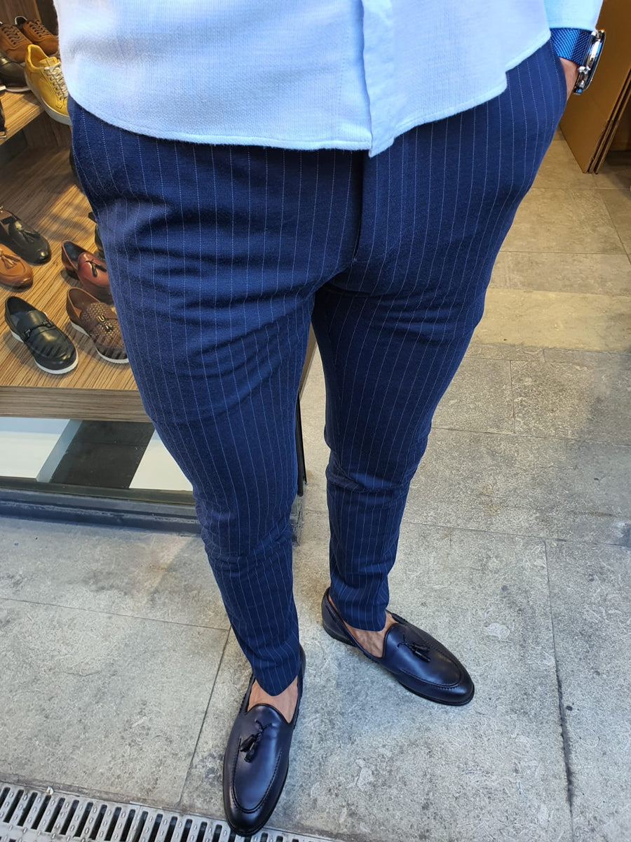 Oakland Indigo Slim Fit Pinstripe Pants – Brabion