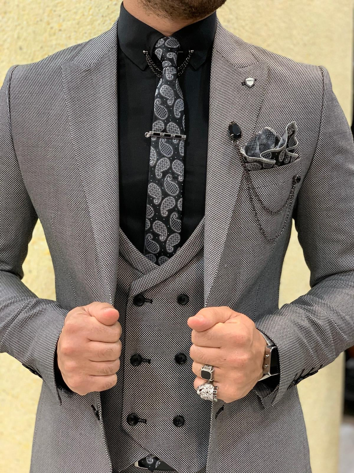 Eros Gray Slim Fit Wool Suit – BRABION
