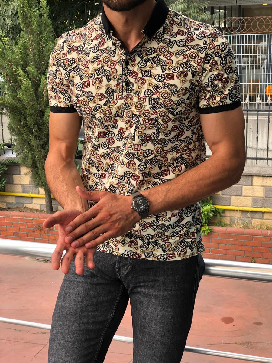 Beige Patterned Polo Shirt – Brabion