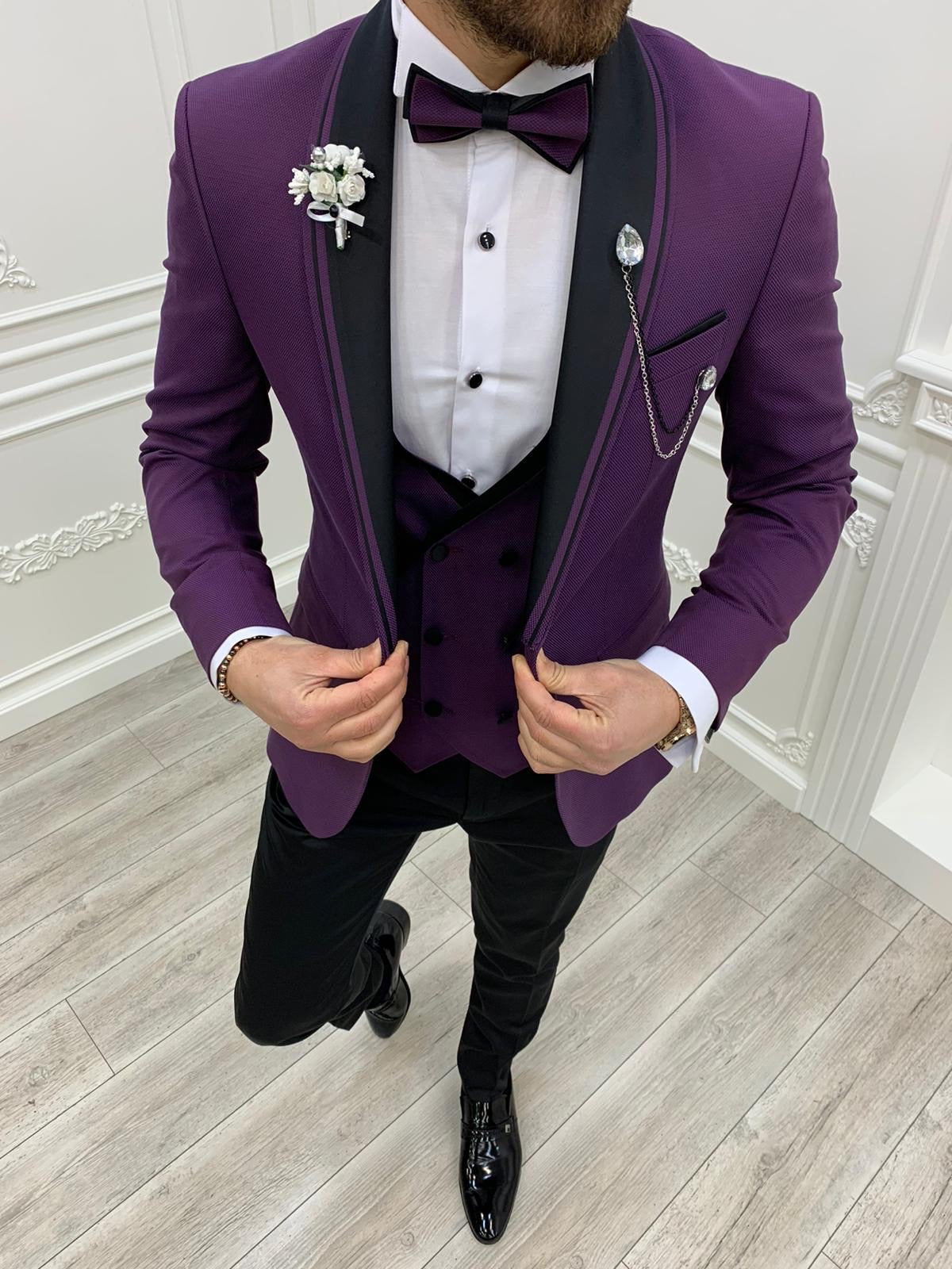 Napoli Purple Slim Fit Shawl Lapel Tuxedo – BRABION