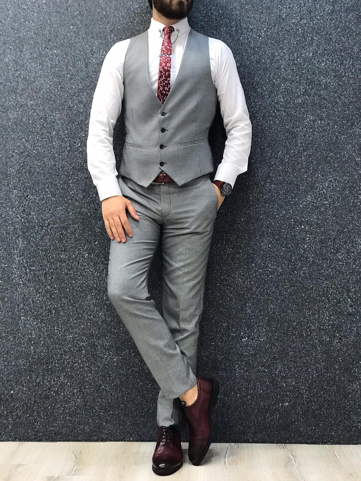 Bernard Grey Checks Slim Suit Brabion