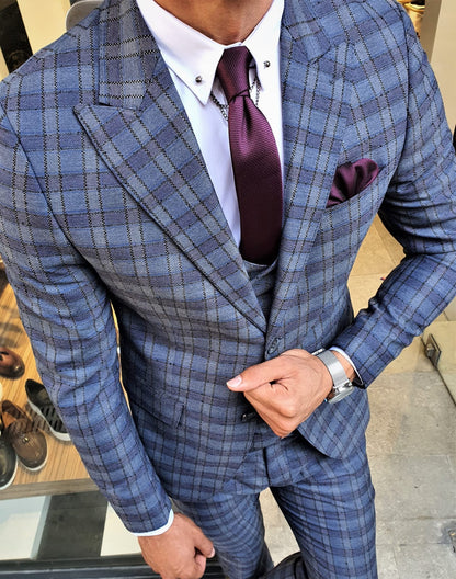 Richard Indigo Slim Fit Plaid Suit – BRABION
