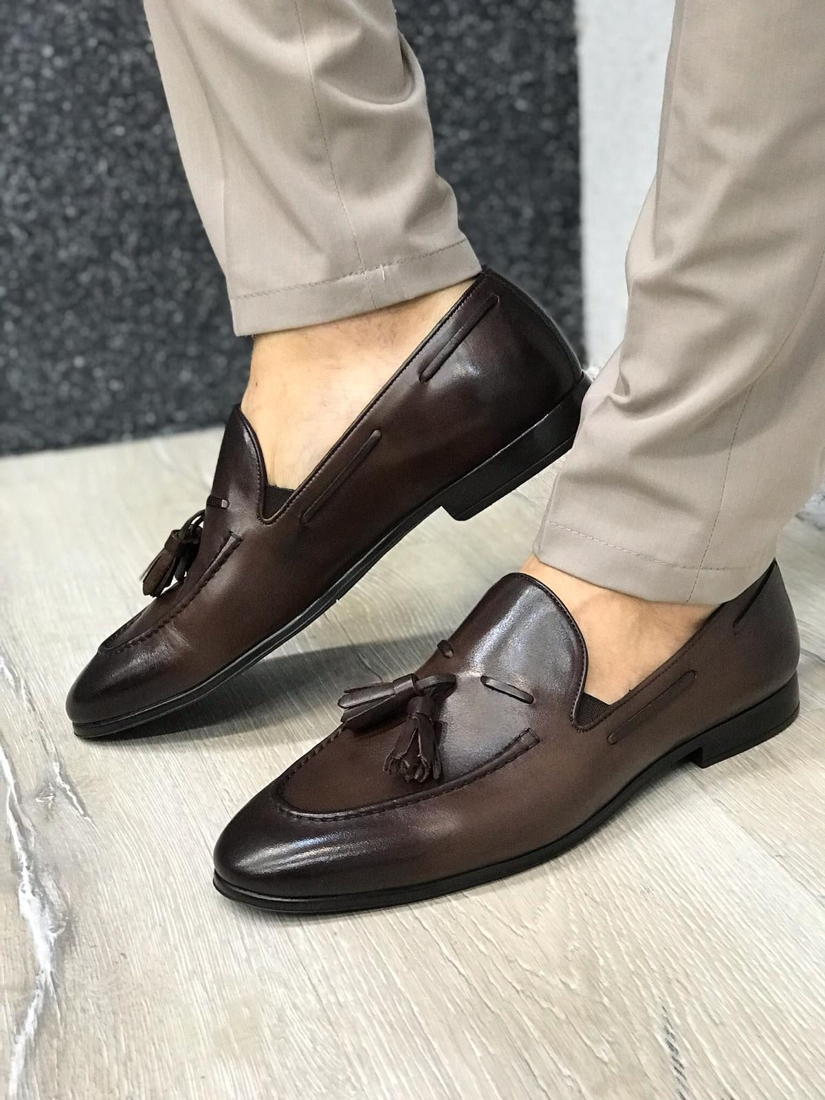 Tassel Leather Dark Brown Loafers – brabion